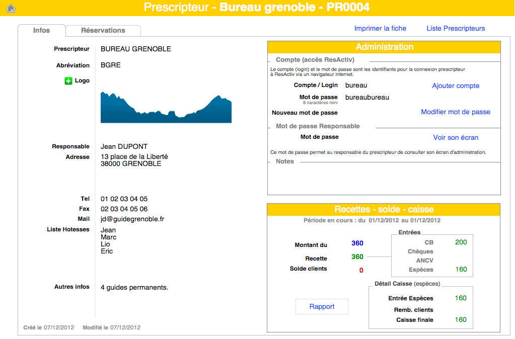 Les informations du contact et financières