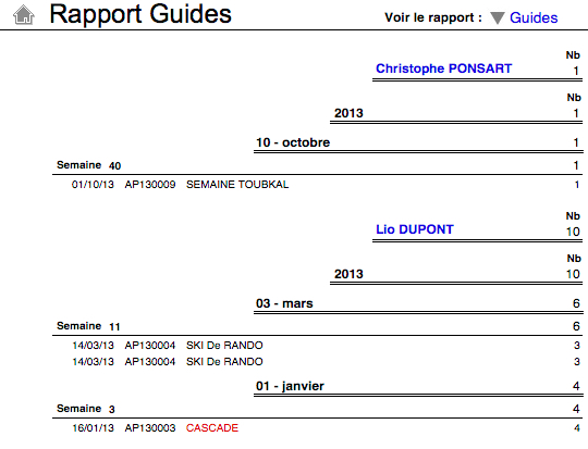 Le rapport récapitulatif par guide