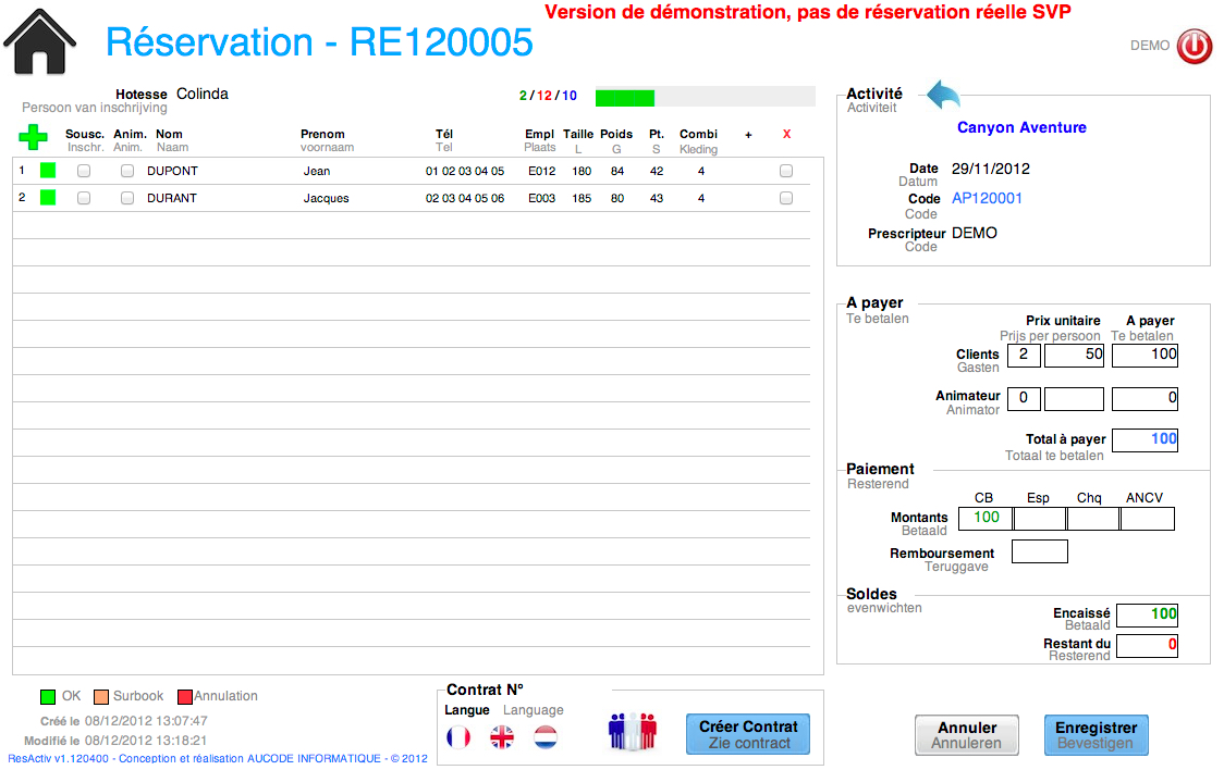 WEB - fiche réservation